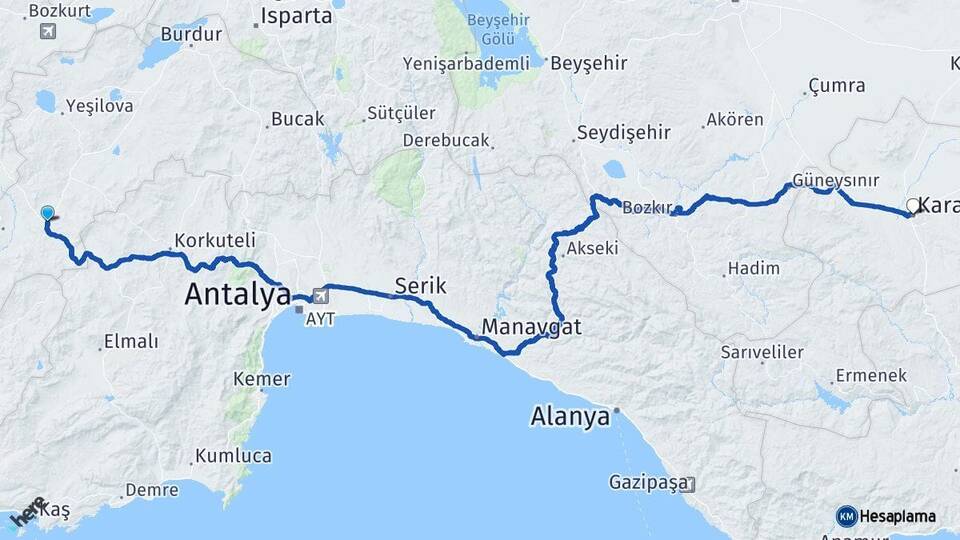 Burdur Çavdır Karaman Arası Kaç Km - Yol Haritası
