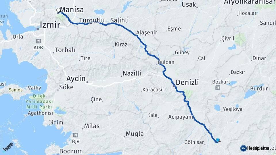 Burdur Çavdır Manisa Arası Kaç Km - Yol Haritası