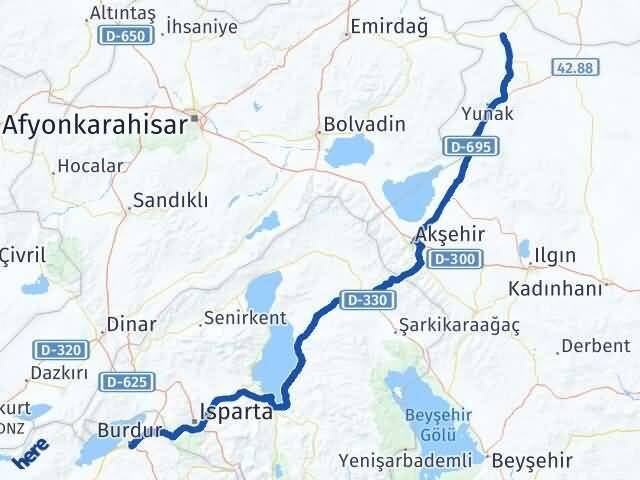 Burdur Çeltik Konya Arası Kaç Km - Yol Haritası
