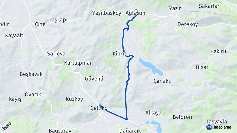 Burdur Çeltikçi Ağlasun Arası Kaç Km - Yol Haritası