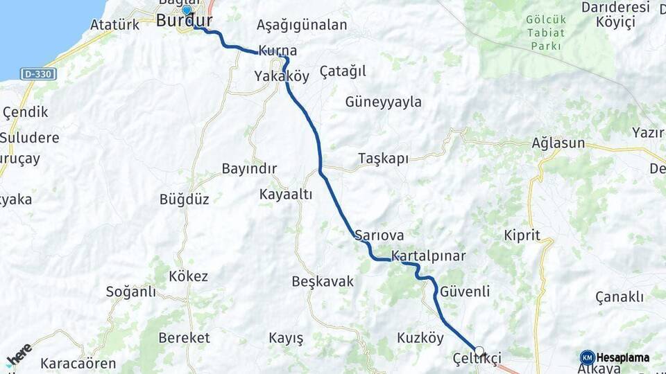 Burdur Çeltikçi Arası Kaç Km - Yol Haritası
