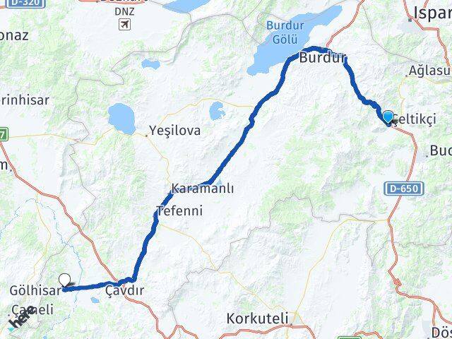 Burdur Çeltikçi Gölhisar Arası Kaç Km - Yol Haritası