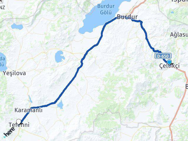 Burdur Çeltikçi Tefenni Arası Kaç Km - Yol Haritası