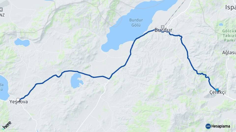 Burdur Çeltikçi Yeşilova Arası Kaç Km - Yol Haritası