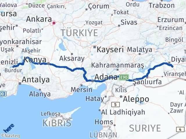Burdur Çınar Diyarbakır Arası Kaç Km - Yol Haritası