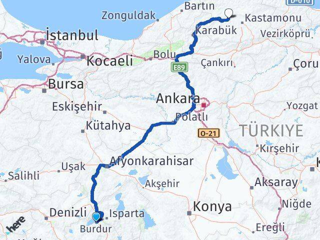 Burdur Daday Kastamonu Arası Kaç Km - Yol Haritası
