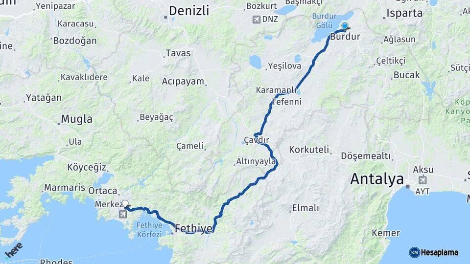 Burdur Dalaman Muğla Arası Kaç Km - Yol Haritası