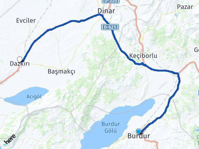 Burdur Dazkırı Afyonkarahisar Arası Kaç Km - Yol Haritası