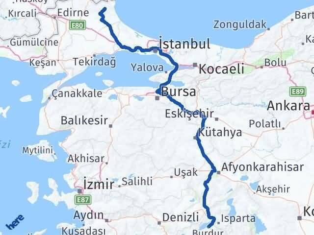 Burdur Demirköy Kırklareli Arası Kaç Km - Yol Haritası