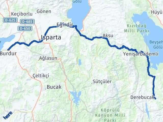 Burdur Derebucak Konya Arası Kaç Km - Yol Haritası