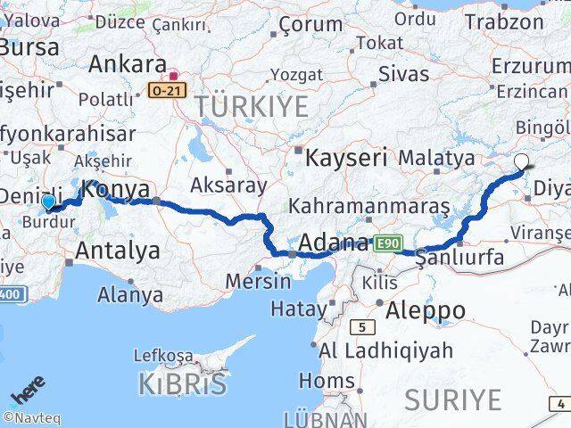 Burdur Dicle Diyarbakır Arası Kaç Km - Yol Haritası