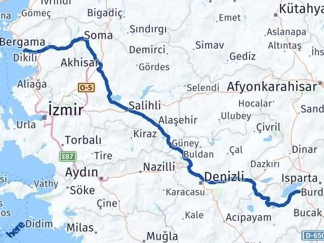 Burdur Dikili İzmir Arası Kaç Km - Yol Haritası