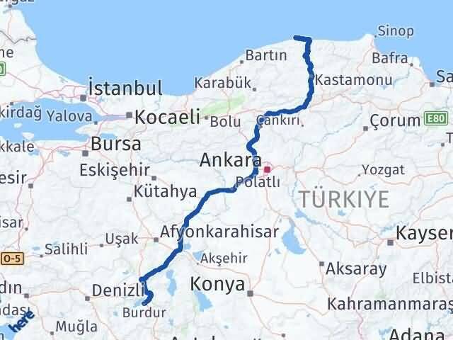Burdur Doğanyurt Kastamonu Arası Kaç Km - Yol Haritası