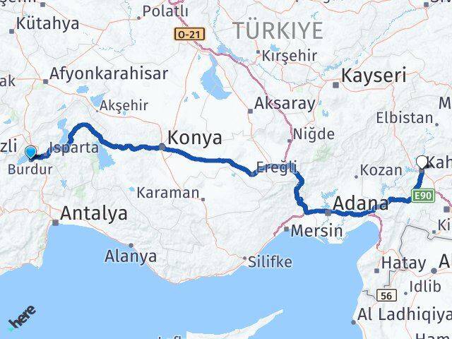 Burdur Dulkadiroğlu Kahramanmaraş Arası Kaç Km - Yol Haritası