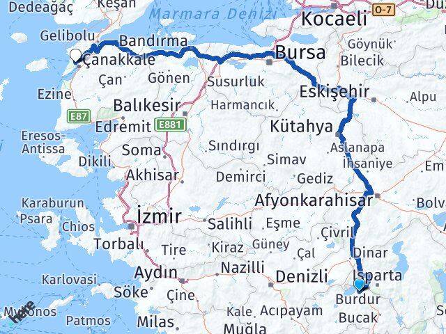 Burdur Eceabat Çanakkale Arası Kaç Km - Yol Haritası