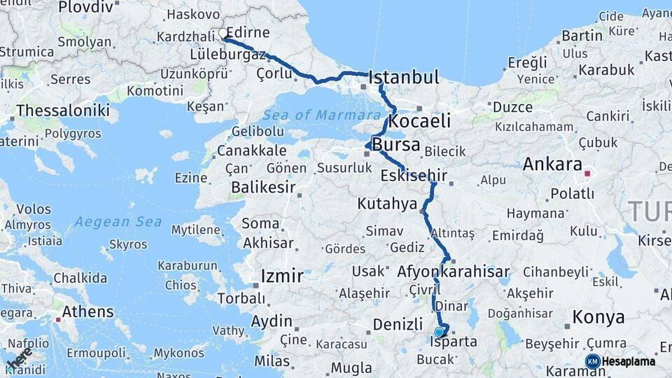 Burdur Edirne Arası Kaç Km - Yol Haritası