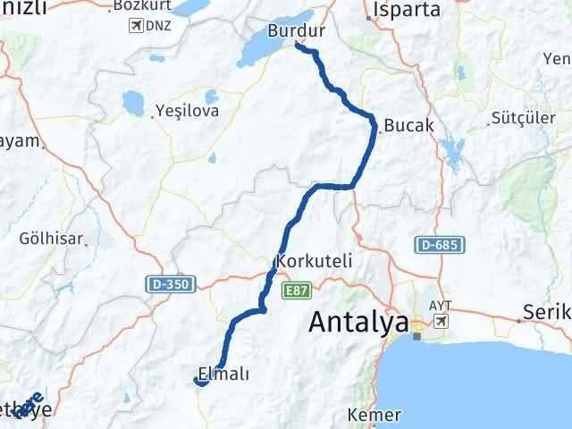 Burdur Elmalı Antalya Arası Kaç Km - Yol Haritası