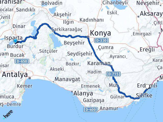 Burdur Erdemli Mersin Arası Kaç Km - Yol Haritası