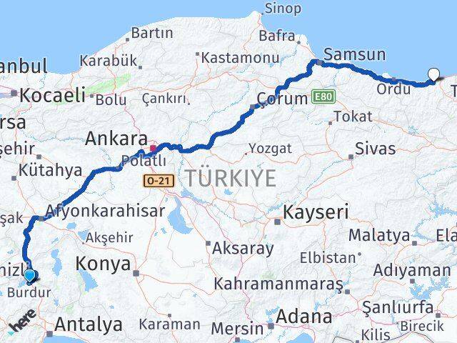 Burdur Espiye Giresun Arası Kaç Km - Yol Haritası