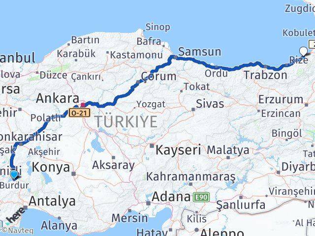 Burdur Fındıklı Rize Arası Kaç Km - Yol Haritası