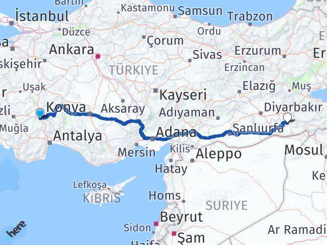 Burdur Gercüş Batman Arası Kaç Km - Yol Haritası