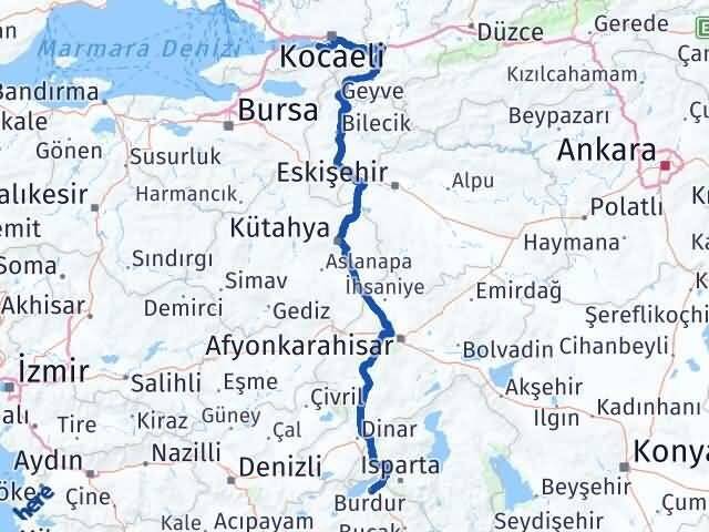 Burdur Gölcük Kocaeli Arası Kaç Km - Yol Haritası