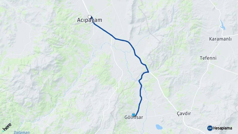 Burdur Gölhisar Acıpayam Denizli Arası Kaç Km - Yol Haritası