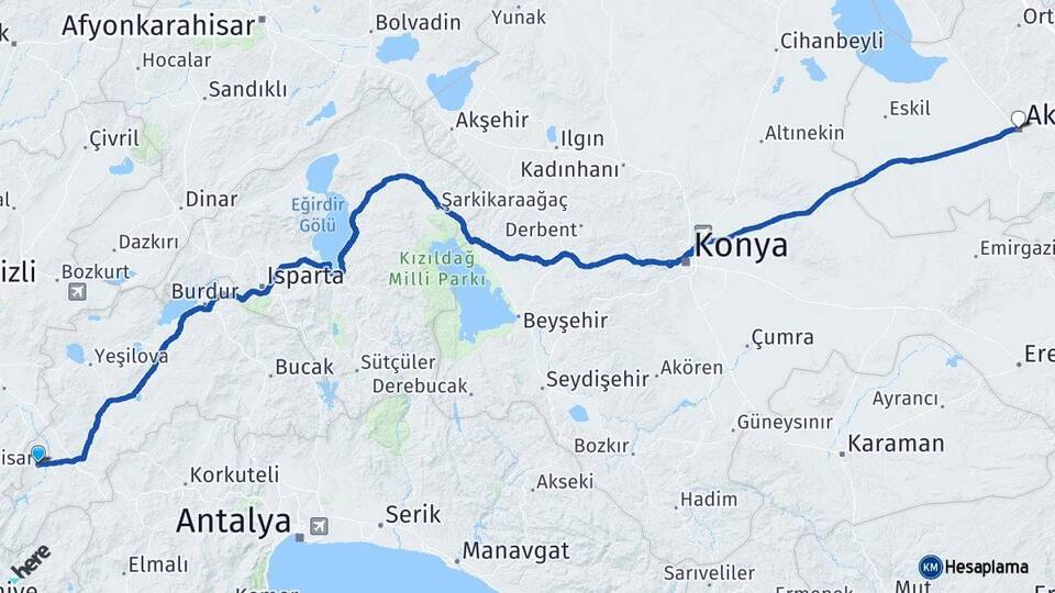 Burdur Gölhisar Aksaray Arası Kaç Km - Yol Haritası