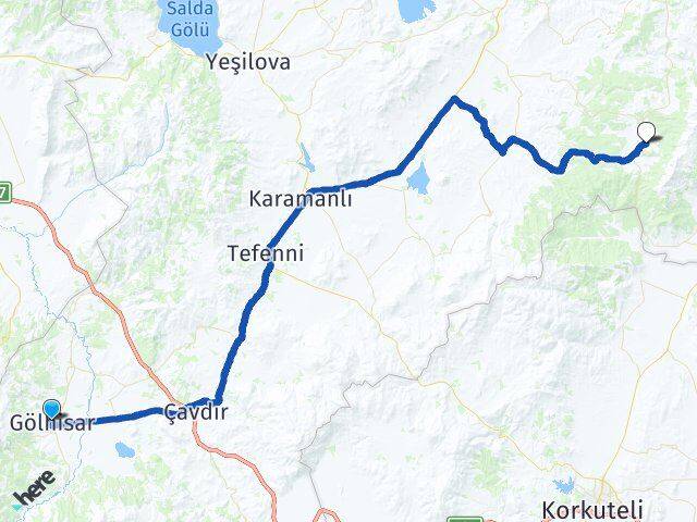 Burdur Gölhisar Aziziye Arası Kaç Km - Yol Haritası