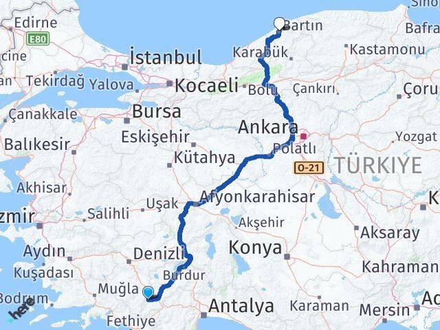 Burdur Gölhisar Bartın Arası Kaç Km - Yol Haritası