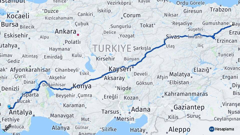 Burdur Gölhisar Bayburt Arası Kaç Km - Yol Haritası