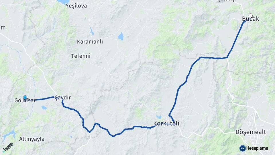 Burdur Gölhisar Bucak Arası Kaç Km - Yol Haritası