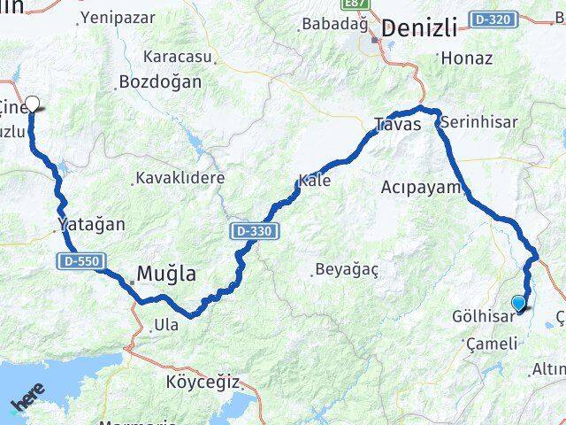 Burdur Gölhisar Çine Aydın Arası Kaç Km - Yol Haritası
