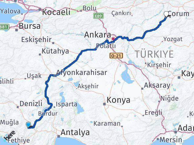 Burdur Gölhisar Çorum Arası Kaç Km - Yol Haritası