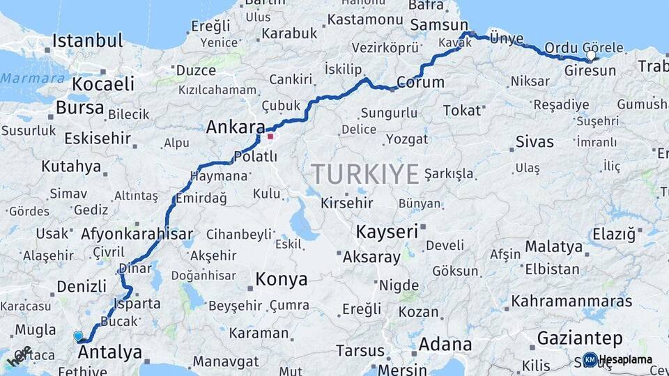 Burdur Gölhisar Giresun Arası Kaç Km - Yol Haritası