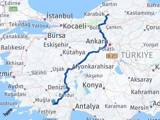 Burdur Gölhisar Karabük Arası Kaç Km - Yol Haritası