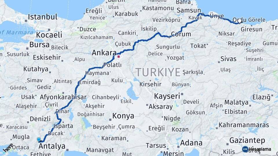 Burdur Gölhisar Ordu Arası Kaç Km - Yol Haritası