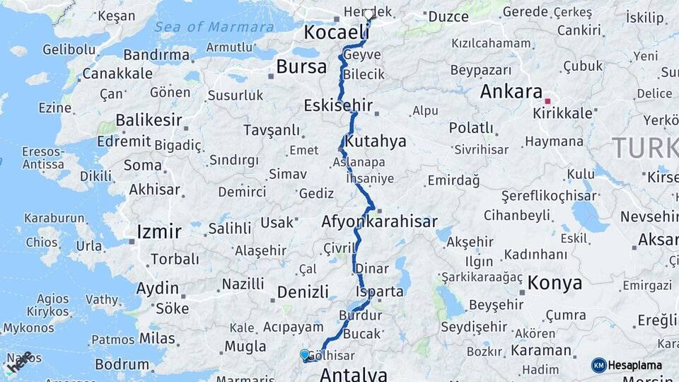 Burdur Gölhisar Sakarya Arası Kaç Km - Yol Haritası