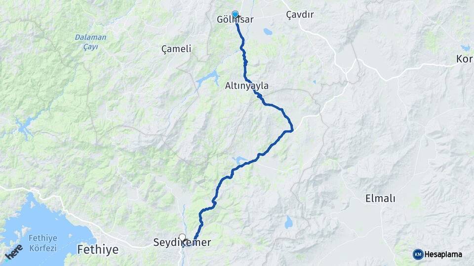 Burdur Gölhisar Seydikemer Muğla Arası Kaç Km - Yol Haritası