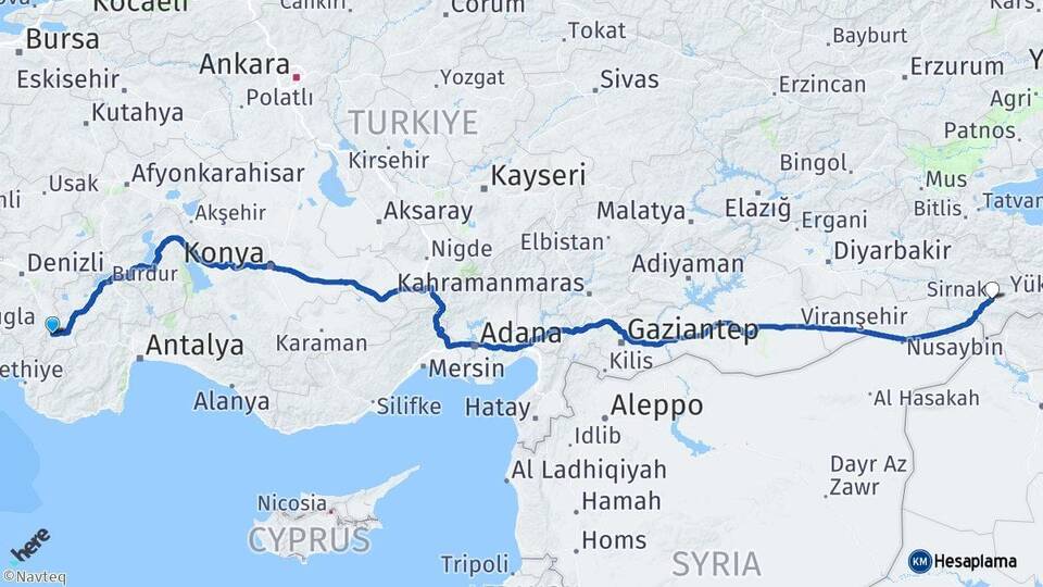 Burdur Gölhisar Şırnak Arası Kaç Km - Yol Haritası