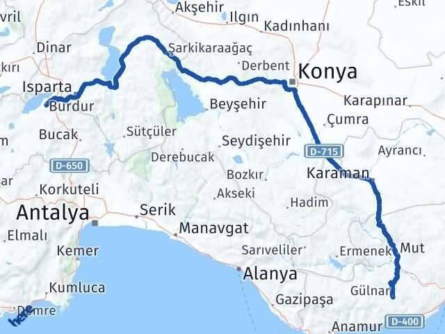 Burdur Gülnar Mersin Arası Kaç Km - Yol Haritası
