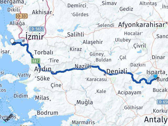 Burdur Güzelbahçe İzmir Arası Kaç Km - Yol Haritası