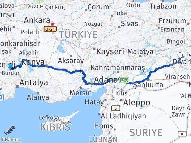 Burdur Hazro Diyarbakır Arası Kaç Km - Yol Haritası