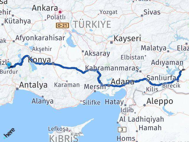 Burdur Hilvan Şanlıurfa Arası Kaç Km - Yol Haritası