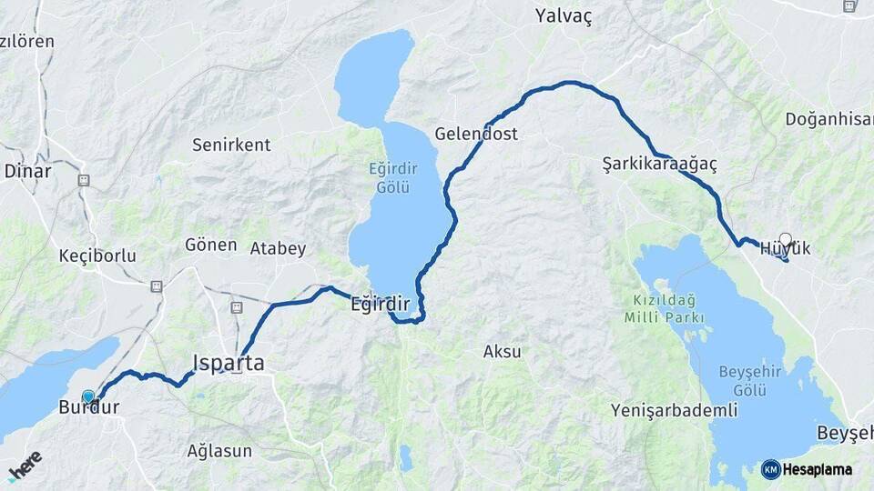 Burdur Hüyük Konya Arası Kaç Km - Yol Haritası