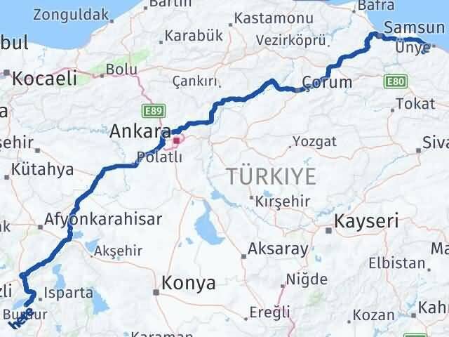 Burdur İkizce Ordu Arası Kaç Km - Yol Haritası