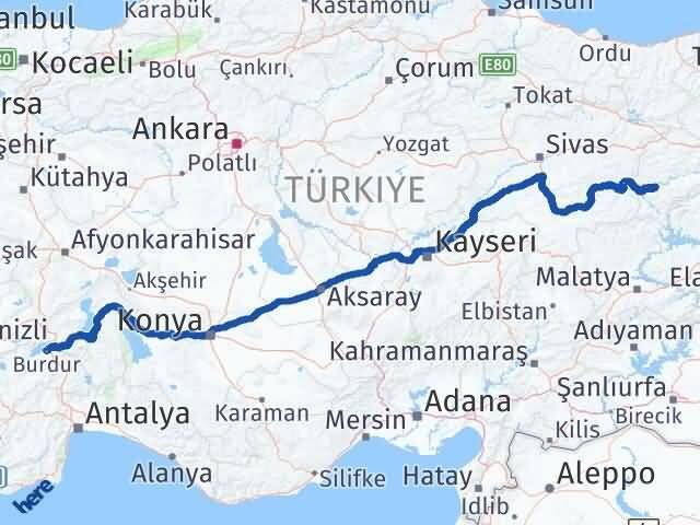 Burdur İliç Erzincan Arası Kaç Km - Yol Haritası