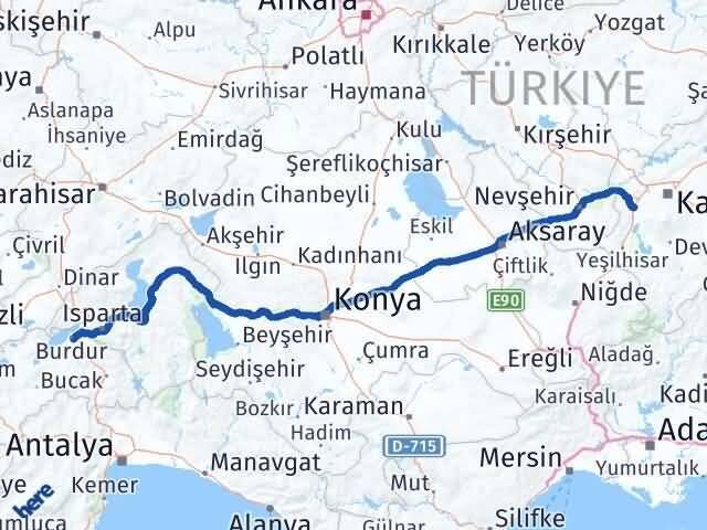Burdur İncesu Kayseri Arası Kaç Km - Yol Haritası