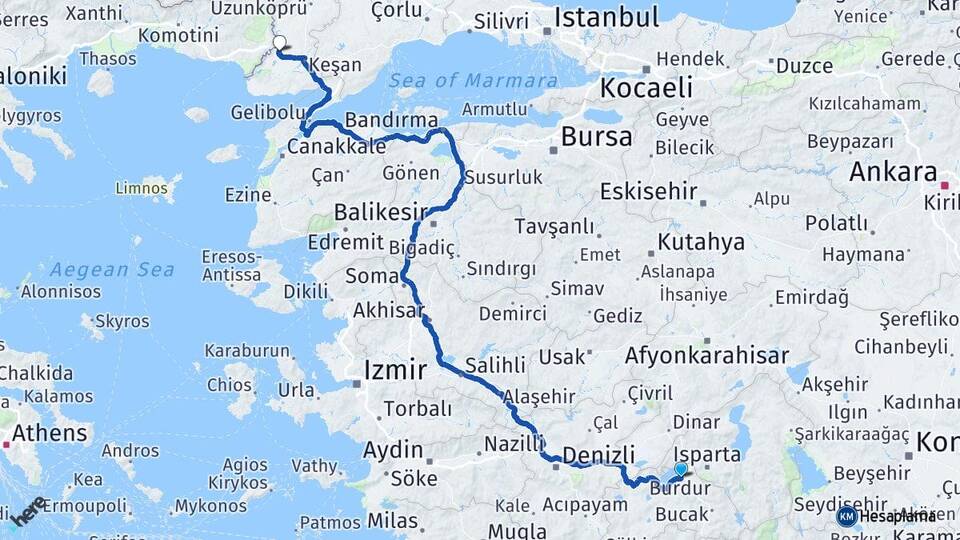 Burdur İpsala Edirne Arası Kaç Km - Yol Haritası