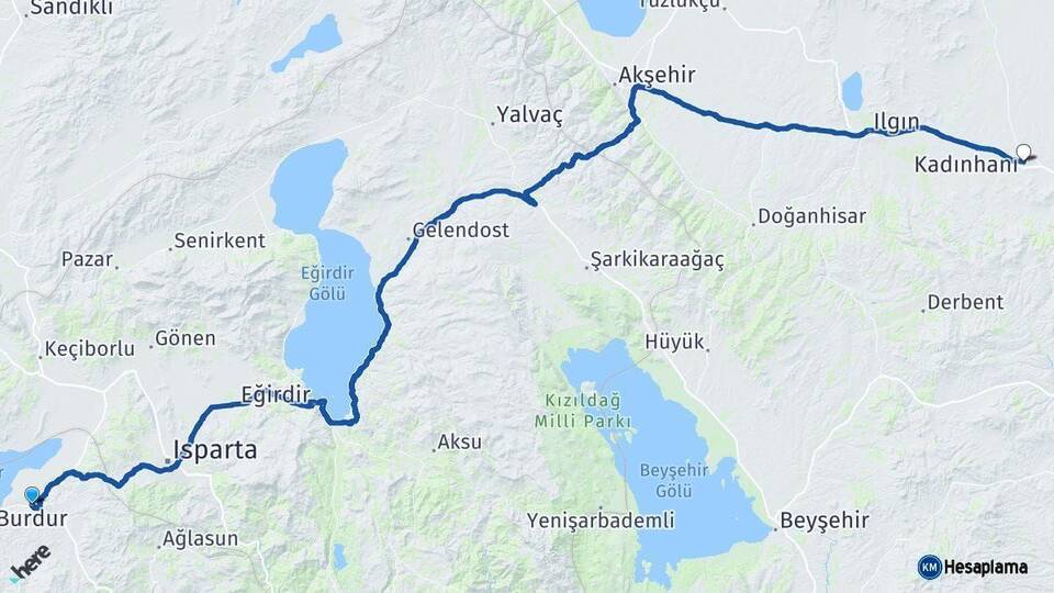 Burdur Kadınhanı Konya Arası Kaç Km - Yol Haritası